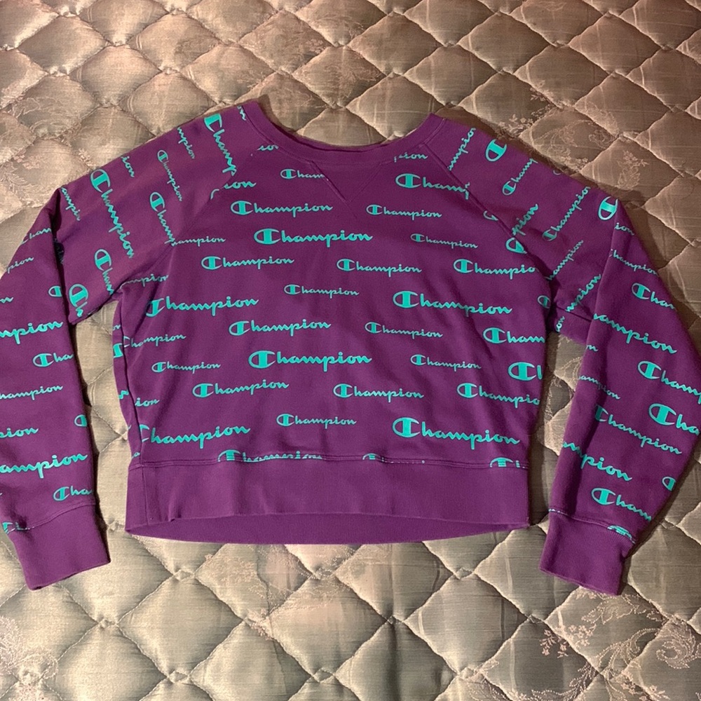 medium, mint green and purple champion sweatshirt